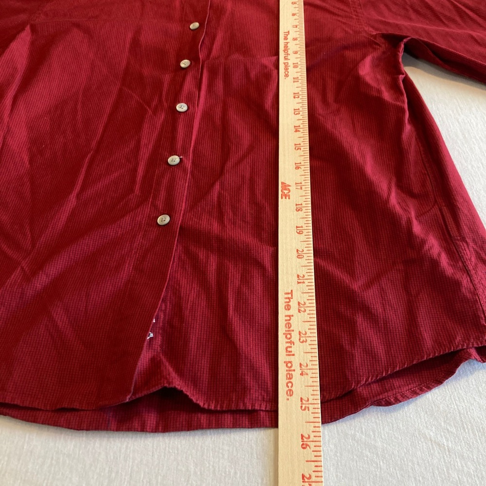 Vintage Lands End Shirt Womens 12 Red Micro Check Cotton Button Down L/S 90s - Picture 6 of 13